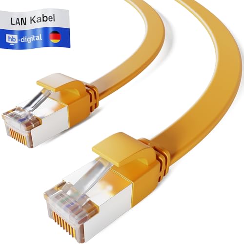 HB-DIGITAL 0,5m Patchkabel CAT.7 Rohkabel LAN Flach U/FTP Netzwerkkabel 2X RJ45 Stecker Kupfer Profi Slim flexibel 10 Gbits Ethernet Port Internet-Cable PC Router Switch TV Konsole gelb von HB-DIGITAL