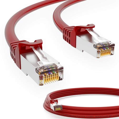 HB-DIGITAL 0,5m Patchkabel CAT.7 Rohkabel mit 2x RJ45-Stecker LAN Netzwerkkabel 10 Gigabit S/FTP PiMF Kupfer LSZH Halogenfrei RoHS-Compliant Ethernet Port Internet DSL PC Router Switch Modem Rot von HB-DIGITAL