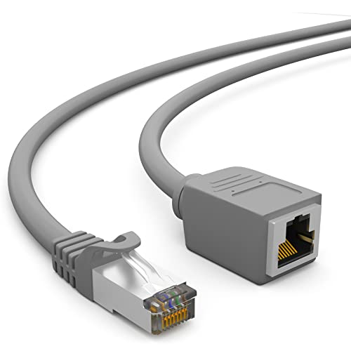 HB-DIGITAL 0,5m Patchkabel LAN Verlängerung Cat.7 Reines Kupfer Ethernet Verlängerungskabel RJ45 Netzwerkkabelverbinder 10 Gbit/s Stecker & Buchse (Kupplung) Rohkabel S/FTP PIMF grau von HB-DIGITAL