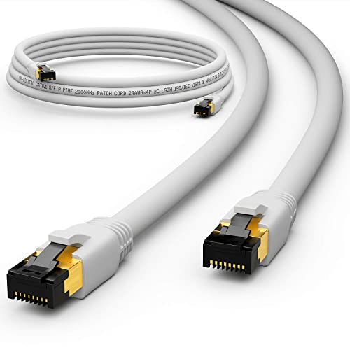 HB-DIGITAL 1,5m CAT 8.1 Netzwerkkabel S/FTP LSZH Weiß 40 Gbits | LAN Patchkabel Gigabit RJ45 Stecker Ethernet Data Cable | 40000 Mbits Übertragungsgeschwindigkeit PIMF 2000 MHz Cat.6 Cat.7 Cat.8 von HB-DIGITAL