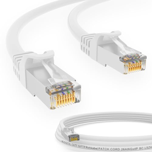 HB-DIGITAL 1,5m Patchkabel CAT.7 Rohkabel mit 2x RJ45-Stecker LAN Netzwerkkabel 10 Gigabit S/FTP PiMF Kupfer LSZH Halogenfrei RoHS-Compliant Ethernet Port Internet DSL PC Router Switch Modem Weiß von HB-DIGITAL