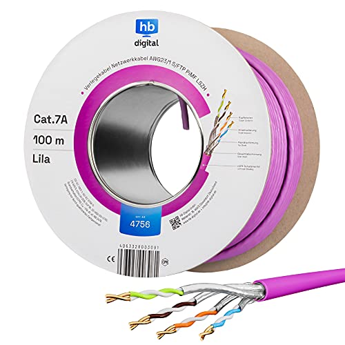 HB-DIGITAL 100m CAT.7a Netzwerkkabel LAN Kabel Verlegekabel AWG 23 Reines Kupfer S/FTP PiMF LSZH Halogenfrei RoHS-Compliant Ethernet Installationskabel Datenkabel PoE 10Gbit/s max. 1200MHz Lila HB-DIGITAL 100m CAT.7a Netzwerkkabel LAN Kabel Verlegekabel AWG 23 Reines Kupfer S/FTP PiMF LSZH Halogenfrei RoHS-Compliant Ethernet Installationskabel Datenkabel PoE 10Gbit/s max. 1200MHz Lila von HB-DIGITAL