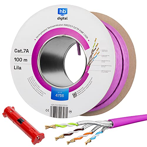 HB-DIGITAL 100m CAT.7a Netzwerkkabel Lila Verlegekabel Ethernet LAN AWG23 Reines Kupfer S/FTP PiMF LSZH Halogenfrei RoHS-Compliant Installation Datenkabel PoE 10Gbit/s max. 1200MHz + Abisolierer HB-DIGITAL 100m CAT.7a Netzwerkkabel Lila Verlegekabel Ethernet LAN AWG23 Reines Kupfer S/FTP PiMF LSZH Halogenfrei RoHS-Compliant Installation Datenkabel PoE 10Gbit/s max. 1200MHz + Abisolierer von HB-DIGITAL