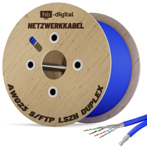 HB-DIGITAL 100m DUPLEX Cat 8.1 Netzwerkkabel Verlegekabel Installationskabel Datenkabel Ethernet LAN Cat.8 40 Gbit/s Kupfer S/FTP 2000 MHz PIMF LSZH Cat8 Halogenfrei RoHS-Compliant AWG 22/1 blau von HB-DIGITAL