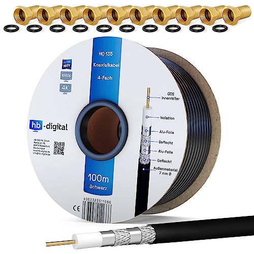 HB-DIGITAL 100m Koaxialkabel HQ-135 Antennenkabel 135dB SAT Kabel 8K 4K UHD 4-Fach geschirmt für DVB-S / S2 DVB-C / C2 DVB-T / T2 DAB+ Radio BK Anlagen + 10 F-Stecker GRATIS HB-DIGITAL 100m Koaxialkabel HQ-135 Antennenkabel 135dB SAT Kabel 8K 4K UHD 4-Fach geschirmt für DVB-S / S2 DVB-C / C2 DVB-T / T2 DAB+ Radio BK Anlagen + 10 F-Stecker GRATIS von HB-DIGITAL
