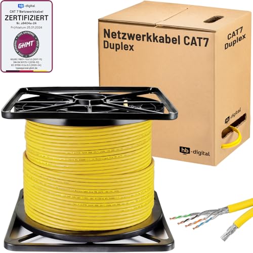 HB-DIGITAL 100m CAT 7 Netzwerkkabel LAN Kabel Verlegekabel Ethernet Installationskabel 10 Gbit/s AWG23 S/FTP - GHMT Zertifiziert - reines Kupfer LSZH BauPVO Klasse Cca Datenkabel Duplex - Gelb von HB-DIGITAL
