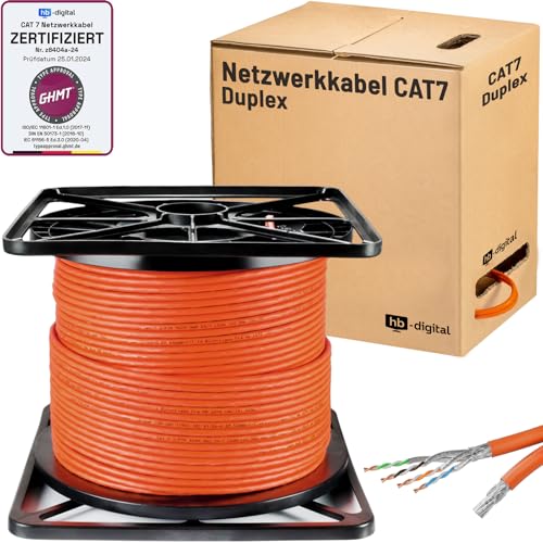 HB-DIGITAL 100m CAT 7 Netzwerkkabel LAN Kabel Verlegekabel Ethernet Installationskabel 10 Gbit/s AWG23 S/FTP - GHMT Zertifiziert - reines Kupfer LSZH BauPVO Klasse Cca Datenkabel Duplex - Orange von HB-DIGITAL