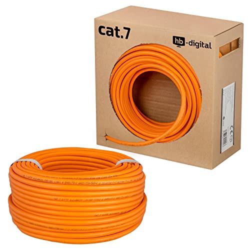 HB-DIGITAL 100m cat 7 Netzwerkkabel LAN Verlegekabel Cable - Übertragungsgeschwindigkeit bis zu 10 Gbit/s - Kupfer Profi S/FTP PIMF LSZH Halogenfrei Orange RoHS-Compliant cat. 7 Cat7 AWG 23/1 von HB-DIGITAL