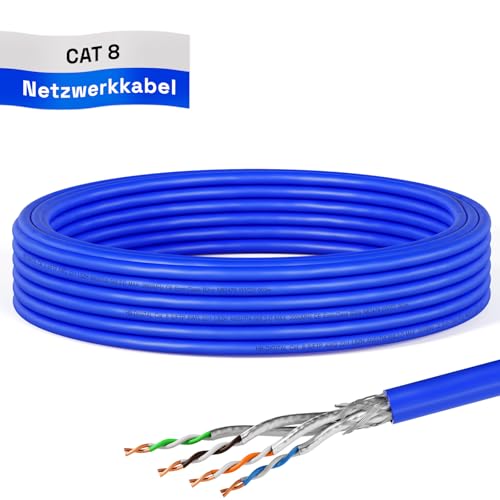 HB-DIGITAL 10m Cat 8.1 Netzwerkkabel Verlegekabel Installationskabel Datenkabel Ethernet LAN Kabel Cat.8 bis zu 40 Gbit/s Kupfer S/FTP 2000 MHz PIMF LSZH Cat8 Halogenfrei RoHS-Compliant AWG 22/1 blau von HB-DIGITAL