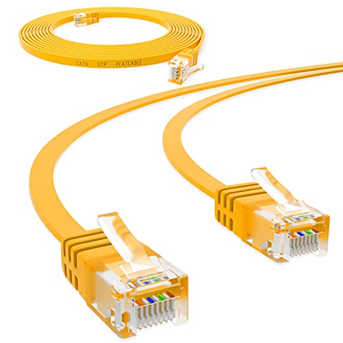 HB-DIGITAL 10m Netzwerkkabel LAN Flach Patchkabel mit RJ45 Stecker Kupfer Profi Slim flexibel für Gigabit Ethernet kompatibel mit PC, Router, Switch, Modem, TV, Spiel Konsole Gelb von HB-DIGITAL