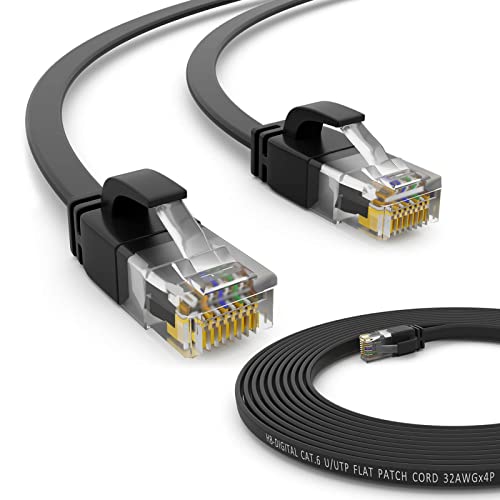 HB-DIGITAL 10m Netzwerkkabel LAN Flach Patchkabel mit RJ45 Stecker Kupfer Profi Slim flexibel für Gigabit Ethernet kompatibel mit PC, Router, Switch, Modem, TV, Spiel Konsole Schwarz von HB-DIGITAL