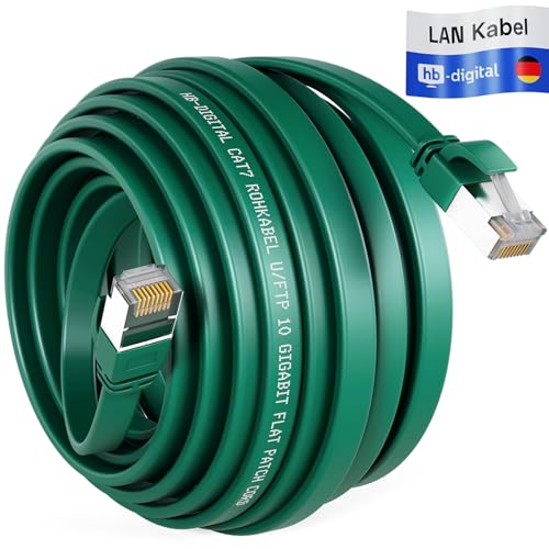 HB-DIGITAL 10m Patchkabel CAT.7 Rohkabel LAN Flach U/FTP Netzwerkkabel 2X RJ45 Stecker Kupfer Profi Slim flexibel 10 Gbits Ethernet Port Internet-Cable PC Router Switch TV Konsole grün von HB-DIGITAL