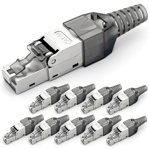 HB-DIGITAL 10x CAT 6a RJ45 Netzwerkstecker Crimpstecker für Ethernet LAN Verlegekabel werkzeuglos feldkonfektionierbar vergoldete Kontakte Vollgeschirmt STP 10 Gbit/s Connector von HB-DIGITAL