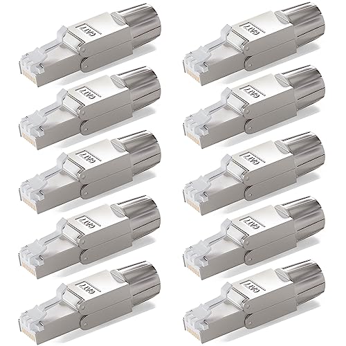 HB-DIGITAL 10x CAT.7 RJ-45 Netzwerkstecker auf Schneidklemme (LSA) *vergoldete Kontakte (50u)* LAN Gigabit Connector werkzeuglos Crimpen für Verlegekabel CAT8 CAT7 CAT6a DSL Internet Ethernet von HB-DIGITAL