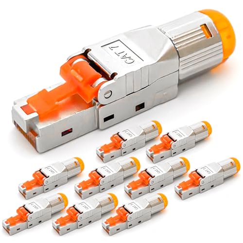 HB-DIGITAL 12x CAT 7 RJ45 Netzwerkstecker Crimpstecker für Ethernet LAN Verlegekabel werkzeuglos feldkonfektionierbar vergoldete Kontakte Vollgeschirmt STP 10 Gbit/s Connector von HB-DIGITAL