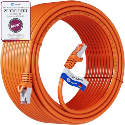 HB-DIGITAL 15 m CAT 7 Patchkabel Ethernet LAN Kabel S/FTP PiMF LSZH AWG26 Netzwerkkabel mit CAT 6A RJ45 Stecker 10 Gbits/600 MHz ideal für Patchfeld Netzwerk Server PC Laptop Smart TV DSL Orange von HB-DIGITAL