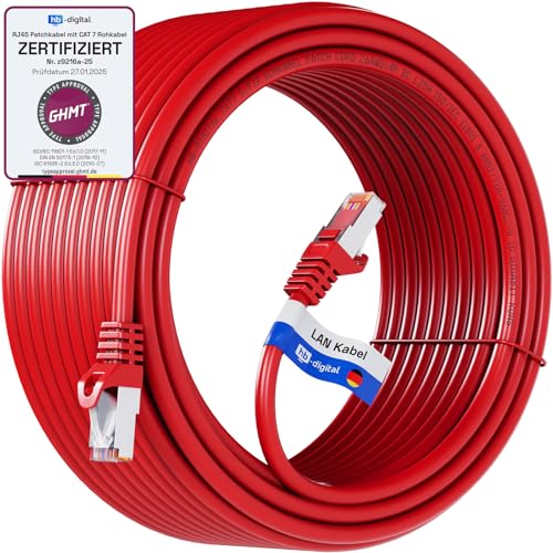 HB-DIGITAL 15m LAN Kabel RJ45 Patchkabel mit CAT 7 Rohkabel S/FTP - GHMT zertifiziert - 10 Gigabit Ethernet Netzwerkkabel Kupfer Profi PiMF für Patchpanel Switch PC Router - Rot HB-DIGITAL 15m LAN Kabel RJ45 Patchkabel mit CAT 7 Rohkabel S/FTP - GHMT zertifiziert - 10 Gigabit Ethernet Netzwerkkabel Kupfer Profi PiMF für Patchpanel Switch PC Router - Rot von HB-DIGITAL
