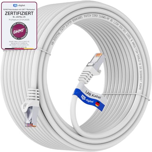 HB-DIGITAL 15m LAN Kabel RJ45 Patchkabel mit CAT 7 Rohkabel S/FTP - GHMT zertifiziert - 10 Gigabit Ethernet Netzwerkkabel Kupfer Profi PiMF für Patchpanel Switch PC Router - Weiss HB-DIGITAL 15m LAN Kabel RJ45 Patchkabel mit CAT 7 Rohkabel S/FTP - GHMT zertifiziert - 10 Gigabit Ethernet Netzwerkkabel Kupfer Profi PiMF für Patchpanel Switch PC Router - Weiss von HB-DIGITAL