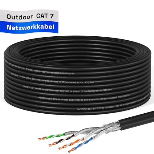 HB-DIGITAL 15m Cat 7 Verlegekabel Outdoor schwarz AWG23/1 PE S/FTP doppelt geschirmt PIMF Reines Kupfer 1000MHz 10Gbits Netzwerk Installation Ethernet Roh-/Erdverlegung Datenkabel für Außenbereich von HB-DIGITAL