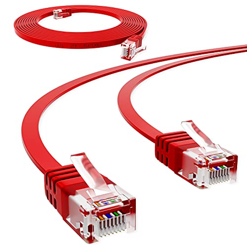 HB-DIGITAL 15m Netzwerkkabel LAN Flach Patchkabel mit RJ45 Stecker Kupfer Profi Slim flexibel für Gigabit Ethernet kompatibel mit PC, Router, Switch, Modem, TV, Spiel Konsole Rot von HB-DIGITAL