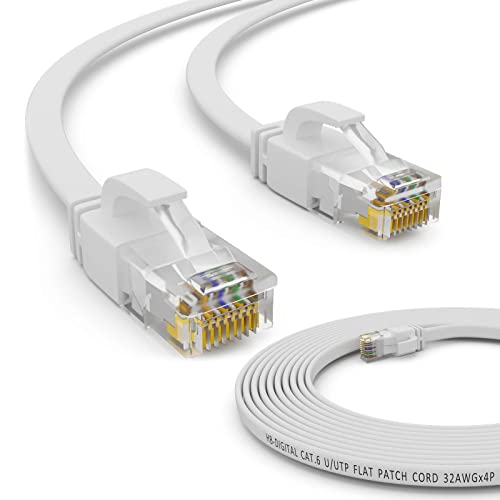 HB-DIGITAL 15m Netzwerkkabel LAN Flach Patchkabel mit RJ45 Stecker Kupfer Profi Slim flexibel für Gigabit Ethernet kompatibel mit PC, Router, Switch, Modem, TV, Spiel Konsole Weiß von HB-DIGITAL