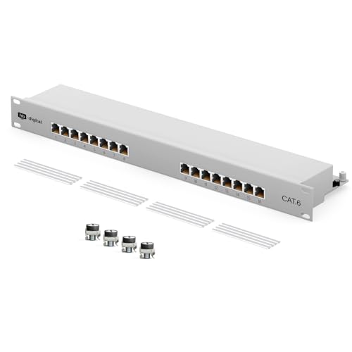 HB-DIGITAL CAT 6 Patchpanel Verteilerfeld Patchfeld 19" Zoll 16-Port 10 Gbps vollgeschirmte RJ45 Buchsen LSA-Leisten Schneidklemmen AWG 22-26 TIA568A + TIA568B PoE++ Unterstützung - Hellgrau von HB-DIGITAL