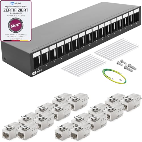 HB-DIGITAL 16-Port Patchpanel Patchfeld Verteilerfeld 1 HE 16x CAT 6a RJ45 Keystone Jack Modul - GHMT Zertifiziert - vollgeschirmt STP 10 Gbps Kompatibel mit Verlegekabel Netzwerkkabel LAN - Schwarz HB-DIGITAL 16-Port Patchpanel Patchfeld Verteilerfeld 1 HE 16x CAT 6a RJ45 Keystone Jack Modul - GHMT Zertifiziert - vollgeschirmt STP 10 Gbps Kompatibel mit Verlegekabel Netzwerkkabel LAN - Schwarz von HB-DIGITAL