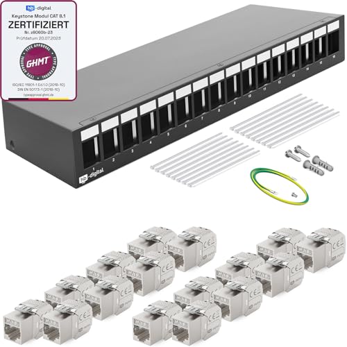 HB-DIGITAL 16-Port Patchpanel Patchfeld Verteilerfeld 1 HE 16x CAT 8 RJ45 Keystone Jack Modul - GHMT Zertifiziert - vollgeschirmt STP 40 Gbps Kompatibel mit Verlegekabel Netzwerkkabel LAN - Schwarz HB-DIGITAL 16-Port Patchpanel Patchfeld Verteilerfeld 1 HE 16x CAT 8 RJ45 Keystone Jack Modul - GHMT Zertifiziert - vollgeschirmt STP 40 Gbps Kompatibel mit Verlegekabel Netzwerkkabel LAN - Schwarz von HB-DIGITAL