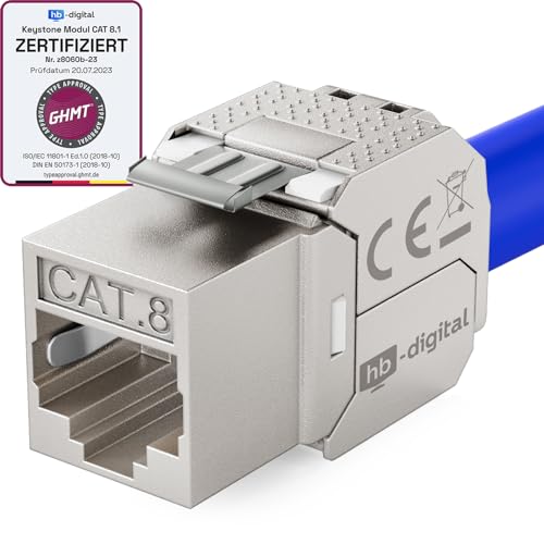 HB-DIGITAL 1x CAT 8.1 Keystone Jack RJ45 Keystone Modul LSA auf RJ45 Buchse STP 2000MHz 40 Gbit/s Einbaubuchse für CAT 5e/6/6a/7 Ethernet LAN Netzwerkkabel Patchpanel Netzwerkdose von HB-DIGITAL