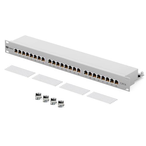 hb-digital CAT 6 Patchpanel Verteilerfeld Patchfeld 19" Zoll 24-Port 10 Gbps vollgeschirmte RJ45 Buchsen LSA-Leisten Schneidklemmen AWG 22-26 TIA568A + TIA568B PoE++ Unterstützung - Schwarz von HB-DIGITAL