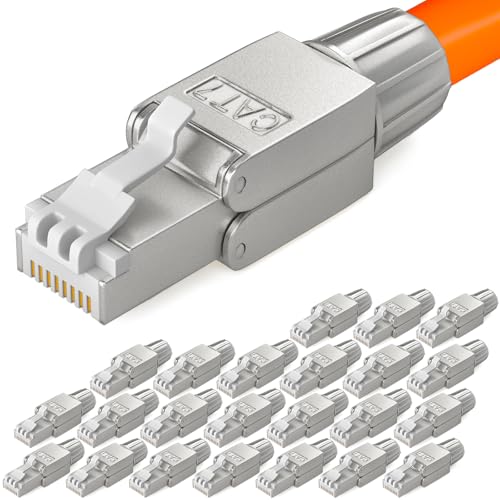 HB-DIGITAL 24x CAT 7 RJ45 Stecker Netzwerkstecker für starre LAN Kabel Verlegekabel Ethernet - werkzeuglos LSA - 10 Gbit/s AWG 22-24 vollgeschirmt STP 50μ vergoldete Kontakte von HB-DIGITAL