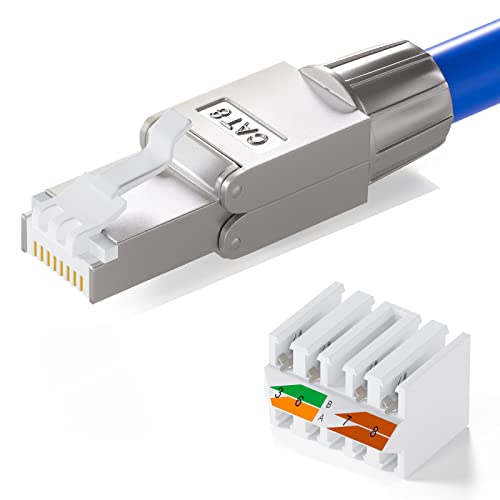 HB-DIGITAL 24x CAT 8 RJ45 Stecker Netzwerkstecker für starre LAN Kabel Verlegekabel Ethernet - werkzeuglos LSA - 40 Gbit/s AWG 22-26 vollgeschirmt STP 50μ vergoldete Kontakte von HB-DIGITAL