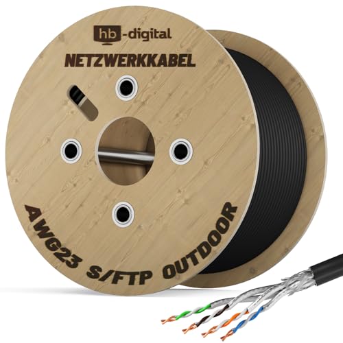HB-DIGITAL 250m CAT 7 Netzwerkkabel Outdoor LAN Kabel Verlegekabel S/FTP AWG23 doppelt geschirmt PiMF reines Kupfer max 10Gbit/s Netzwerk Installation Ethernet Datenkabel für Außenbereich - Schwarz von HB-DIGITAL