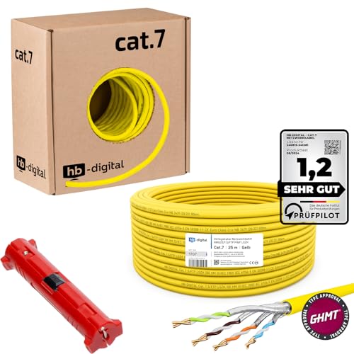 HB-DIGITAL 25m CAT.7 Netzwerkkabel LAN Kabel Verlegekabel AWG 23 Reines Kupfer S/FTP PiMF LSZH RoHS-Compliant Ethernet Installationskabel PoE 10Gbit/s mit Abisolierer + GHMT Zertifiziert - Gelb HB-DIGITAL 25m CAT.7 Netzwerkkabel LAN Kabel Verlegekabel AWG 23 Reines Kupfer S/FTP PiMF LSZH RoHS-Compliant Ethernet Installationskabel PoE 10Gbit/s mit Abisolierer + GHMT Zertifiziert - Gelb von HB-DIGITAL