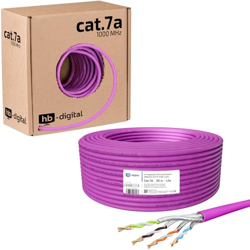 HB-DIGITAL 25m CAT.7a Netzwerkkabel LAN Kabel Verlegekabel AWG 23 Reines Kupfer S/FTP PiMF LSZH Halogenfrei RoHS-Compliant Ethernet Installationskabel Datenkabel PoE 10Gbit/s max. 1200MHz Lila von HB-DIGITAL