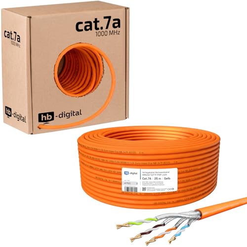 HB-DIGITAL 25m CAT.7a Netzwerkkabel LAN Kabel Verlegekabel AWG 23 Reines Kupfer S/FTP PiMF LSZH Halogenfrei RoHS-Compliant Ethernet Installationskabel Datenkabel PoE 10Gbit/s max. 1200MHz Orange von HB-DIGITAL