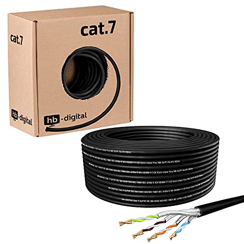 HB-DIGITAL 25m Cat 7 Verlegekabel Outdoor schwarz AWG23/1 PE S/FTP doppelt geschirmt PIMF Reines Kupfer 1000MHz 10Gbits Netzwerk Installation Ethernet Roh-/Erdverlegung Datenkabel für Außenbereich von HB-DIGITAL