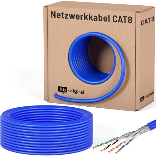 HB-DIGITAL 25m Cat 8.1 Netzwerkkabel Verlegekabel Installationskabel Datenkabel Ethernet LAN Kabel Cat.8 bis zu 40 Gbit/s Kupfer S/FTP 2000 MHz PIMF LSZH Cat8 Halogenfrei RoHS-Compliant AWG 22/1 blau von HB-DIGITAL