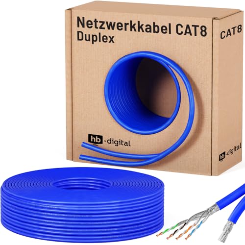 HB-DIGITAL 25m DUPLEX Cat 8.1 Netzwerkkabel Verlegekabel Installationskabel Datenkabel Ethernet LAN Cat.8 40 Gbit/s Kupfer S/FTP 2000 MHz PIMF LSZH Cat8 Halogenfrei RoHS-Compliant AWG 22/1 blau von HB-DIGITAL