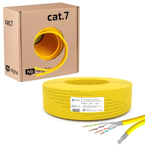 HB-DIGITAL 25m Netzwerkkabel LAN Duplex Verlegekabel Cabel cat.7 max. 1000MHz Reines Kupfer S/FTP PIMF LSZH Halogenfrei gelb RoHS-Compliant AWG23 (2 verbundene Strängen) GHMT Zertifiziert von HB-DIGITAL