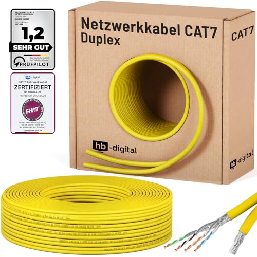 HB-DIGITAL 25m CAT 7 Netzwerkkabel LAN Kabel Verlegekabel Ethernet Installationskabel 10 Gbit/s AWG23 S/FTP - GHMT Zertifiziert - reines Kupfer LSZH BauPVO Klasse Cca Datenkabel Duplex - Gelb von HB-DIGITAL