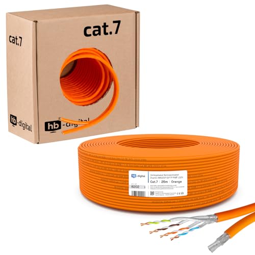 HB-DIGITAL 25m Netzwerkkabel LAN Duplex Verlegekabel Cabel cat.7 max. 1000MHz Reines Kupfer S/FTP PIMF LSZH Halogenfrei orange RoHS-Compliant AWG23 (2 verbundene Strängen) GHMT Zertifiziert von HB-DIGITAL
