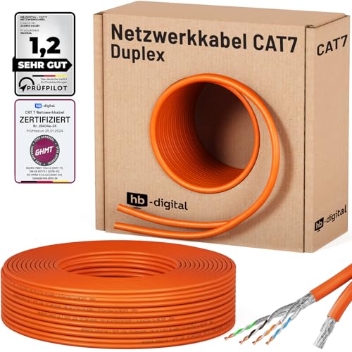 HB-DIGITAL 25m CAT 7 Netzwerkkabel LAN Kabel Verlegekabel Ethernet Installationskabel 10 Gbit/s AWG23 S/FTP - GHMT Zertifiziert - reines Kupfer LSZH BauPVO Klasse Cca Datenkabel Duplex - Orange von HB-DIGITAL