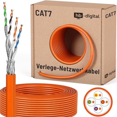 HB-DIGITAL 25m cat 7 Netzwerkkabel LAN Verlegekabel Cable - Übertragungsgeschwindigkeit bis zu 10 Gbit/s - Kupfer Profi S/FTP PIMF LSZH Halogenfrei Orange RoHS-Compliant cat. 7 Cat7 AWG 23/1 von HB-DIGITAL