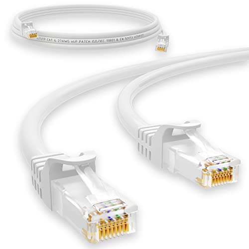 HB-DIGITAL 2m Netzwerkkabel LAN CAT.6 Kabel - Übertragungsgeschwindigkeit bis zu 1 Gbit/s - RJ45 Stecker 200cm cat 6 weiß Weiss Kupfer Profi U/UTP Cat6 Ethernet Cable Patchcable Switch Router Modem von HB-DIGITAL