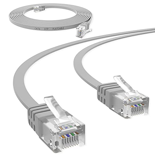 HB-DIGITAL 2m Netzwerkkabel LAN Flach Patchkabel mit RJ45 Stecker Reines Kupfer Profi Slim flexibel für Gigabit Ethernet kompatibel mit PC, Router, Switch, Modem, TV, Spiel Konsole Grau von HB-DIGITAL