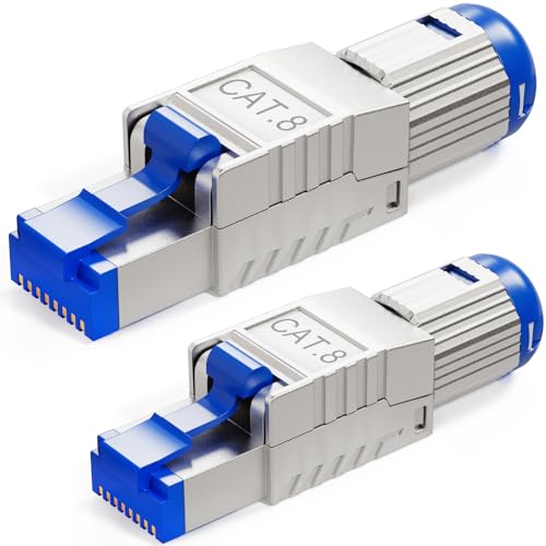 HB-DIGITAL 2x CAT 8 RJ45 Stecker für starre Ethernet LAN Verlegekabel – werkzeuglos feldkonfektionierbar STP vollgeschirmt mit 50µ vergoldete Kontakten 40Gbit/s High-Speed Connector von HB-DIGITAL