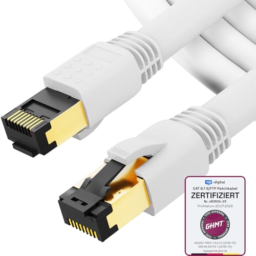 HB-DIGITAL 3m CAT 8.1 Netzwerkkabel S/FTP LSZH Weiß 40 Gbits | LAN Patchkabel Gigabit RJ45 Stecker Ethernet Data Cable | 40000 Mbits Übertragungsgeschwindigkeit PIMF 2000 MHz Cat.6 Cat.7 Cat.8 von HB-DIGITAL