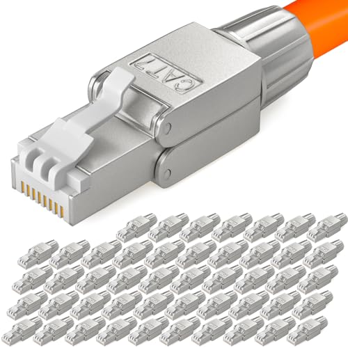 HB-DIGITAL 48x CAT 7 RJ45 Stecker Netzwerkstecker für starre LAN Kabel Verlegekabel Ethernet - werkzeuglos LSA - 10 Gbit/s AWG 22-24 vollgeschirmt STP 50μ vergoldete Kontakte von HB-DIGITAL