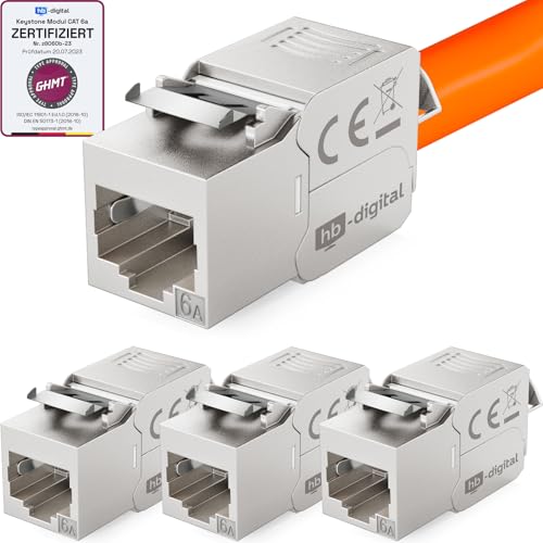 HB-DIGITAL 4x CAT 6a Keystone RJ45 Modul Buchse für LAN Kabel - GHMT Zertifiziert - 10 Gbit/s bis 500 MHz AWG 22-24 werkzeuglos LSA vollgeschirmt STP Einbaubuchse für Patchpanel und Netzwerkdose HB-DIGITAL 4x CAT 6a Keystone RJ45 Modul Buchse für LAN Kabel - GHMT Zertifiziert - 10 Gbit/s bis 500 MHz AWG 22-24 werkzeuglos LSA vollgeschirmt STP Einbaubuchse für Patchpanel und Netzwerkdose von HB-DIGITAL